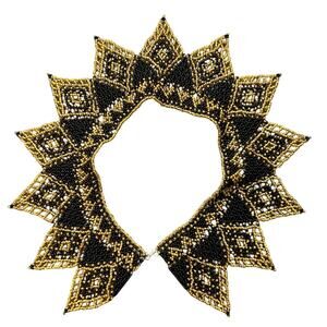 Vintage Gold and Black Beaded Collar necklace Chaquira sun rare‎ unique